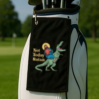 Not Today Satan Jesus Riding Dinosaur T Rex Funny Sarcastic Golf Towel