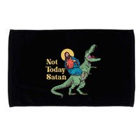 Not Today Satan Jesus Riding Dinosaur T Rex Funny Sarcastic Microfiber Hand Towel