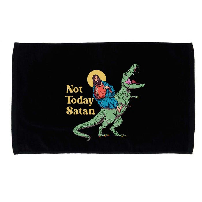 Not Today Satan Jesus Riding Dinosaur T Rex Funny Sarcastic Microfiber Hand Towel