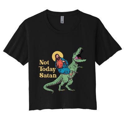 Not Today Satan Jesus Riding Dinosaur T Rex Funny Sarcastic Crop Top