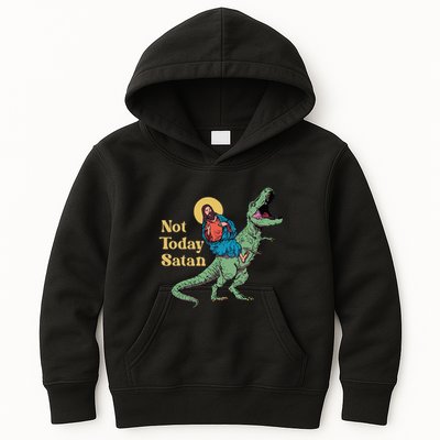 Not Today Satan Jesus Riding Dinosaur T Rex Funny Sarcastic Kids Hoodie