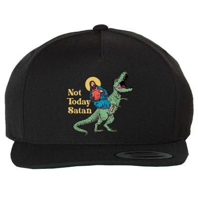 Not Today Satan Jesus Riding Dinosaur T Rex Funny Sarcastic Wool Snapback Cap