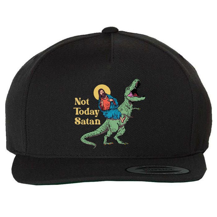 Not Today Satan Jesus Riding Dinosaur T Rex Funny Sarcastic Wool Snapback Cap