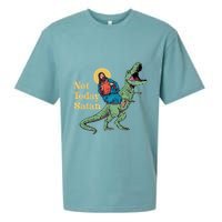 Not Today Satan Jesus Riding Dinosaur T Rex Funny Sarcastic Sueded Cloud Jersey T-Shirt