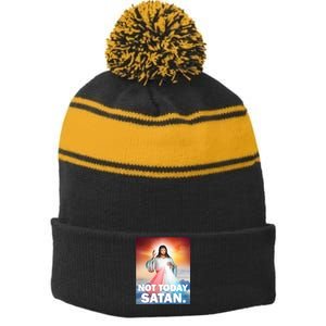 Not Today Satan Jesus Christ Christian Christianity Catholic Stripe Pom Pom Beanie