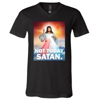 Not Today Satan Jesus Christ Christian Christianity Catholic V-Neck T-Shirt