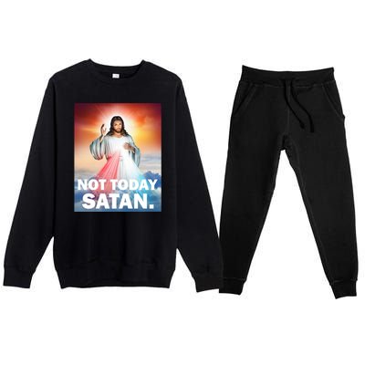 Not Today Satan Jesus Christ Christian Christianity Catholic Premium Crewneck Sweatsuit Set