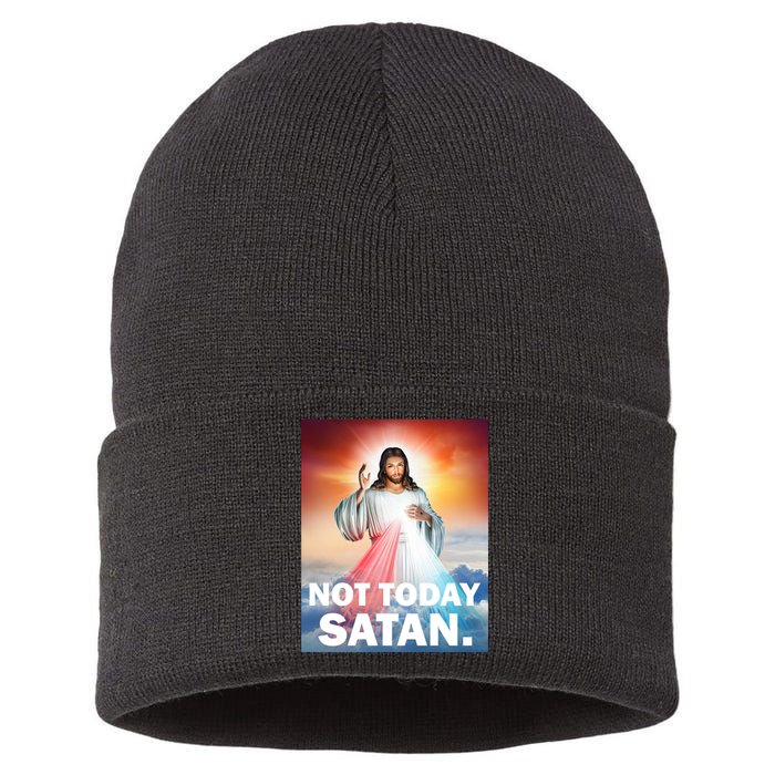 Not Today Satan Jesus Christ Christian Christianity Catholic Sustainable Knit Beanie