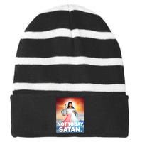 Not Today Satan Jesus Christ Christian Christianity Catholic Striped Beanie with Solid Band