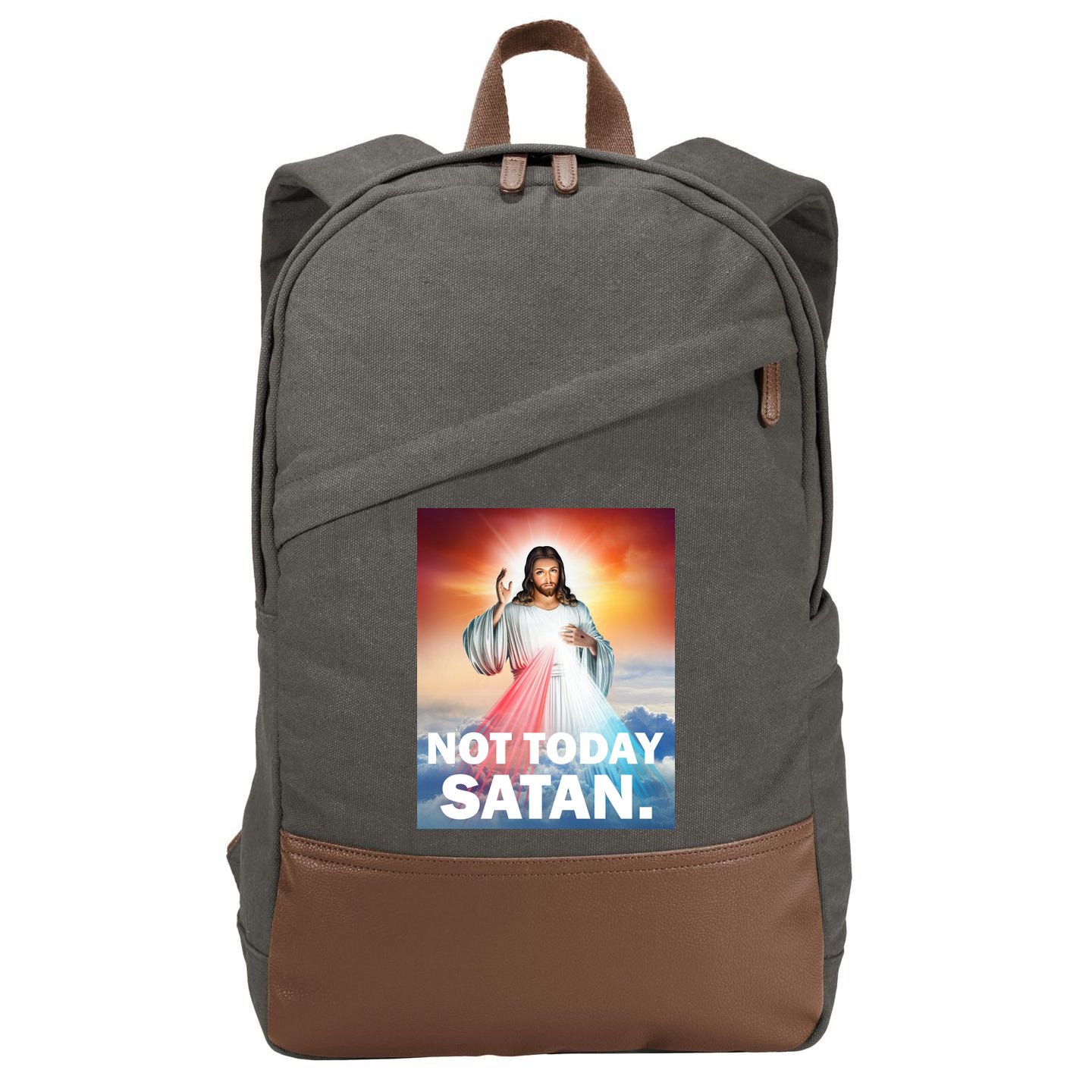 Not Today Satan Jesus Christ Christian Christianity Catholic Cotton Canvas Backpack
