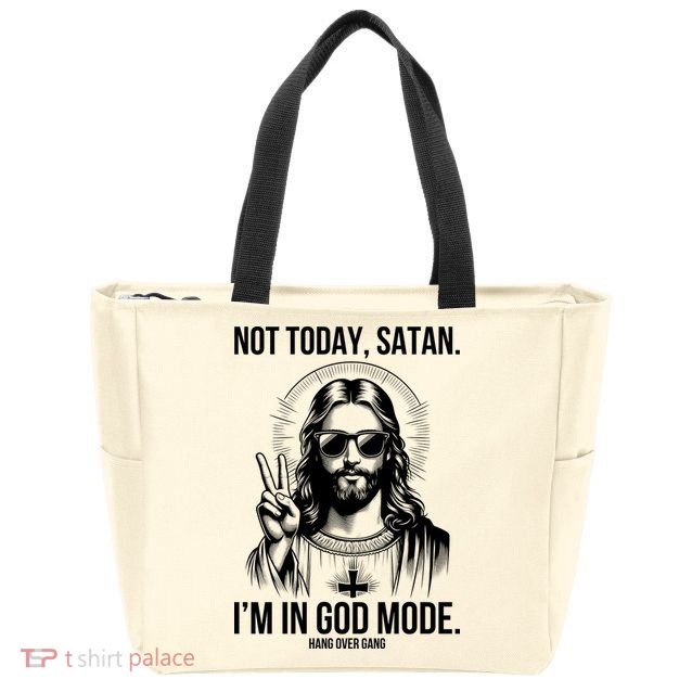 Not Today Satan I’M In God Mode Funny Jesus Meme Zip Tote Bag