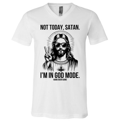 Not Today Satan I’M In God Mode Funny Jesus Meme V-Neck T-Shirt
