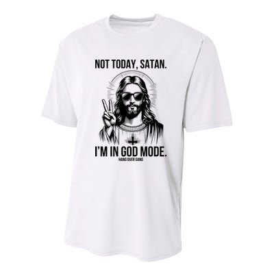 Not Today Satan I’M In God Mode Funny Jesus Meme Youth Performance Sprint T-Shirt