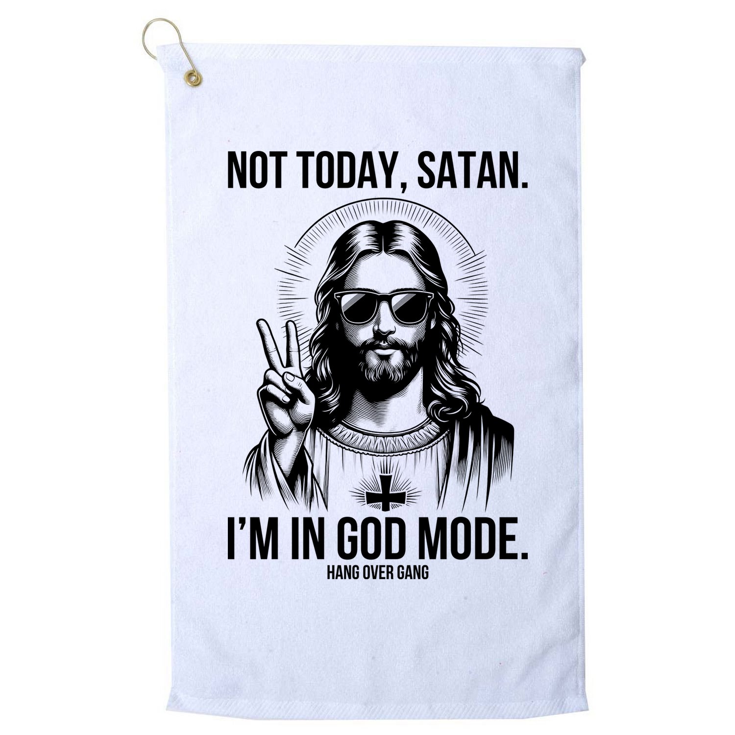 Not Today Satan I’M In God Mode Funny Jesus Meme Golf Towel