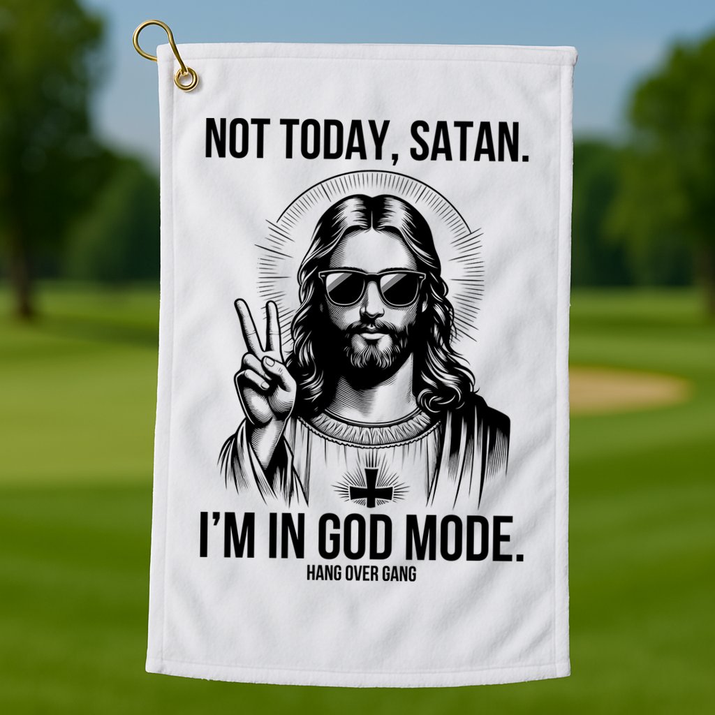 Not Today Satan I’M In God Mode Funny Jesus Meme Golf Towel