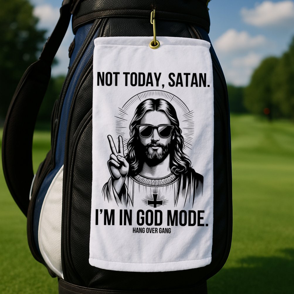 Not Today Satan I’M In God Mode Funny Jesus Meme Golf Towel