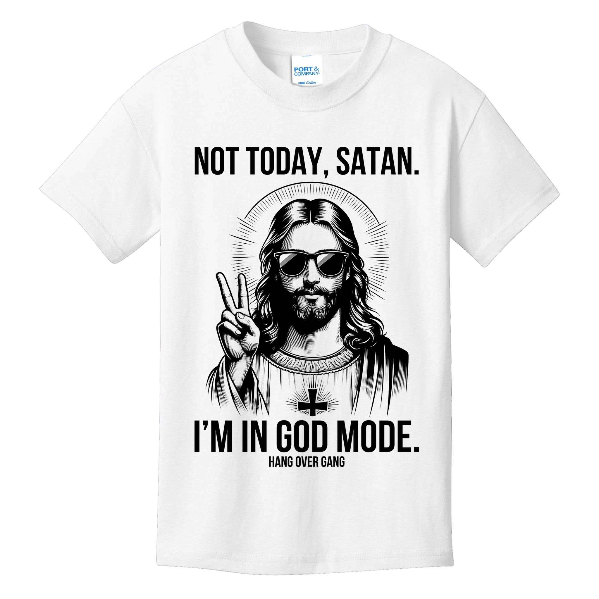 Not Today Satan I’M In God Mode Funny Jesus Meme Kids T-Shirt