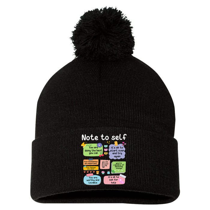 Note To Self Positive Energy Encouragement Design Print Pom Pom 12in Knit Beanie