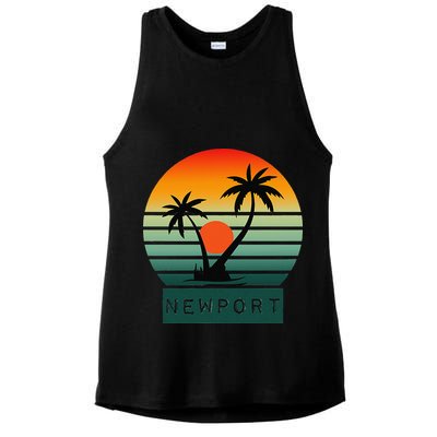 Newport Tropical Sunset Palm Trees Beach Ladies PosiCharge Tri-Blend Wicking Tank