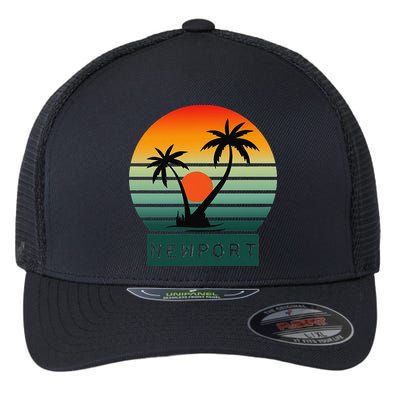 Newport Tropical Sunset Palm Trees Beach Flexfit Unipanel Trucker Cap