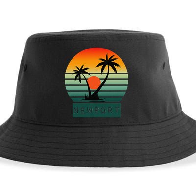 Newport Tropical Sunset Palm Trees Beach Sustainable Bucket Hat