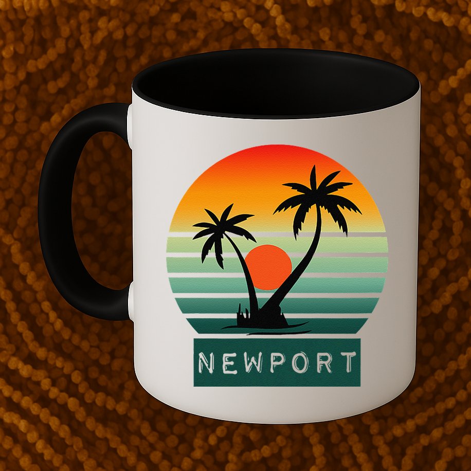 Newport Tropical Sunset Palm Trees Beach Mug