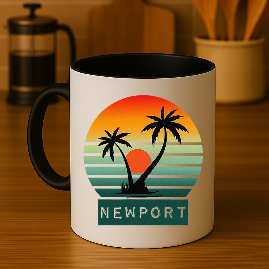 Newport Tropical Sunset Palm Trees Beach Mug