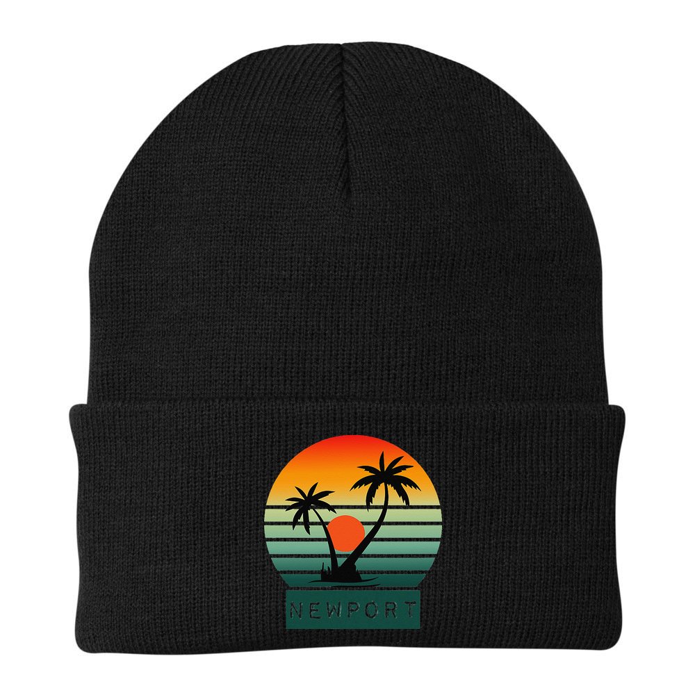 Newport Tropical Sunset Palm Trees Beach Beanie
