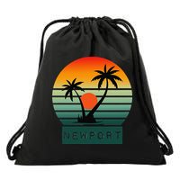 Newport Tropical Sunset Palm Trees Beach Drawstring Bag