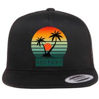 Newport Tropical Sunset Palm Trees Beach Flat Bill Trucker Hat