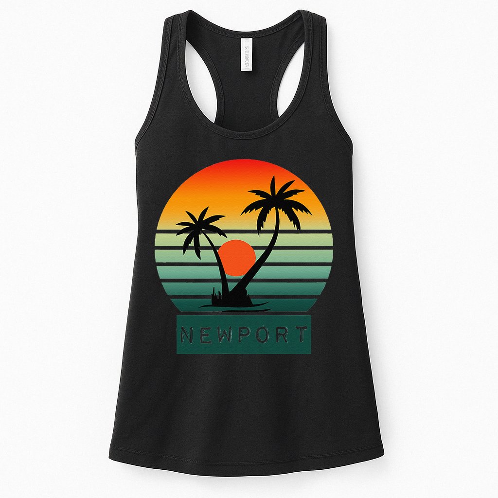 Newport Tropical Sunset Palm Trees Beach Womens Tank Top