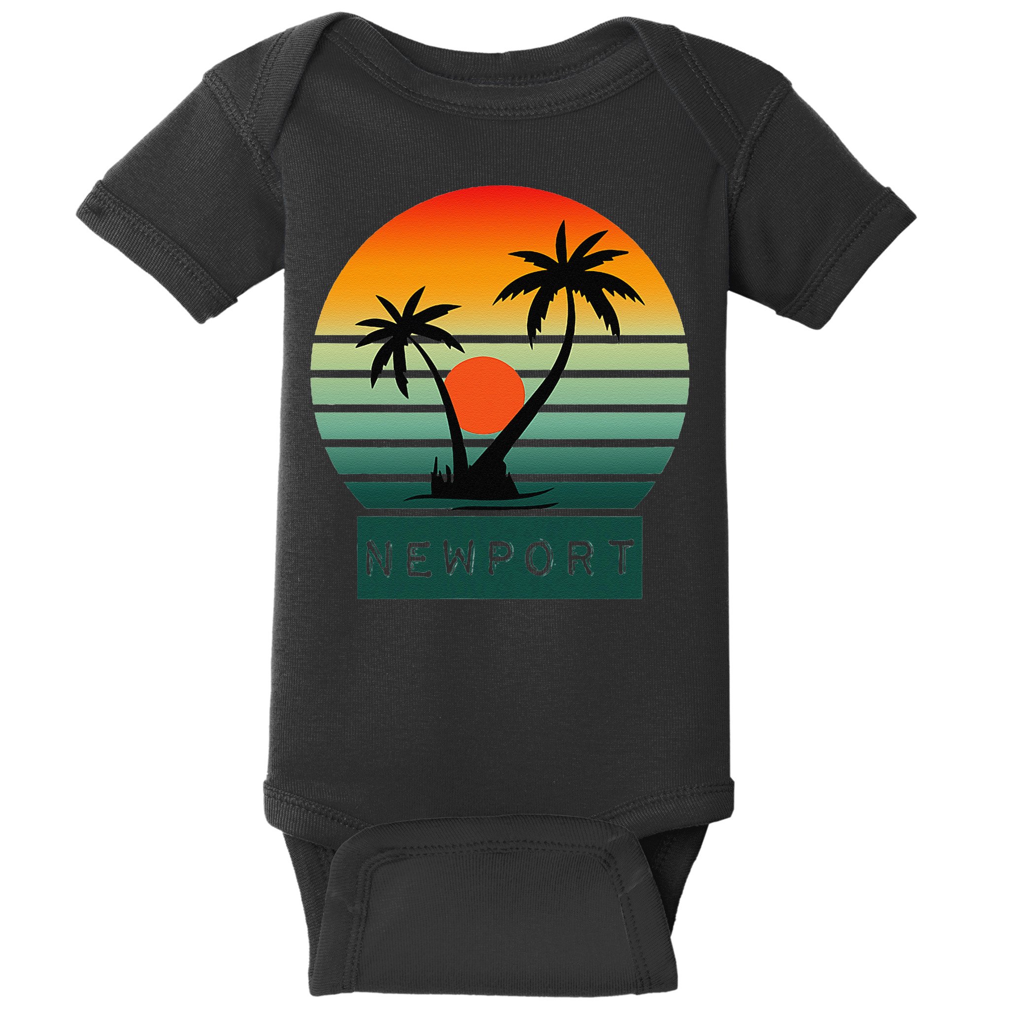 Newport Tropical Sunset Palm Trees Beach Baby Bodysuit