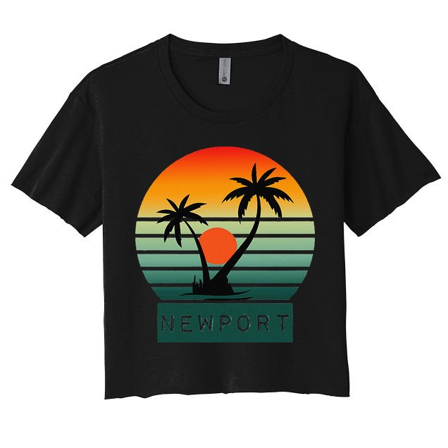 Newport Tropical Sunset Palm Trees Beach Crop Top