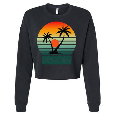 Newport Tropical Sunset Palm Trees Beach Cropped Pullover Crew