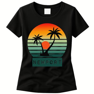 Newport Tropical Sunset Palm Trees Beach Womens T-Shirt