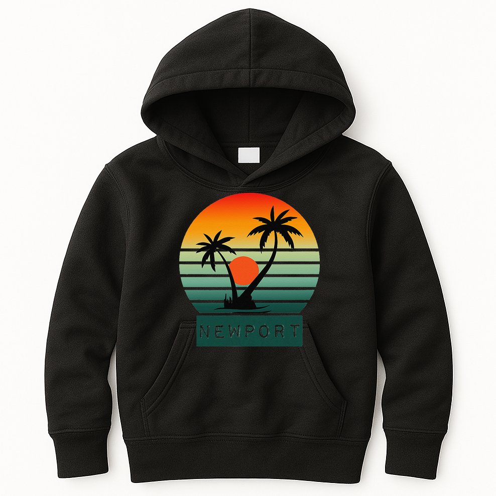 Newport Tropical Sunset Palm Trees Beach Kids Hoodie