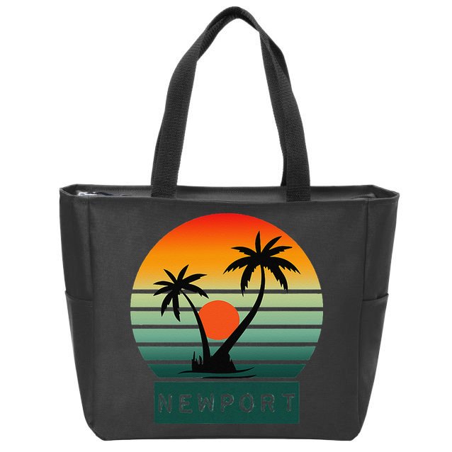Newport Tropical Sunset Palm Trees Beach Zip Tote Bag