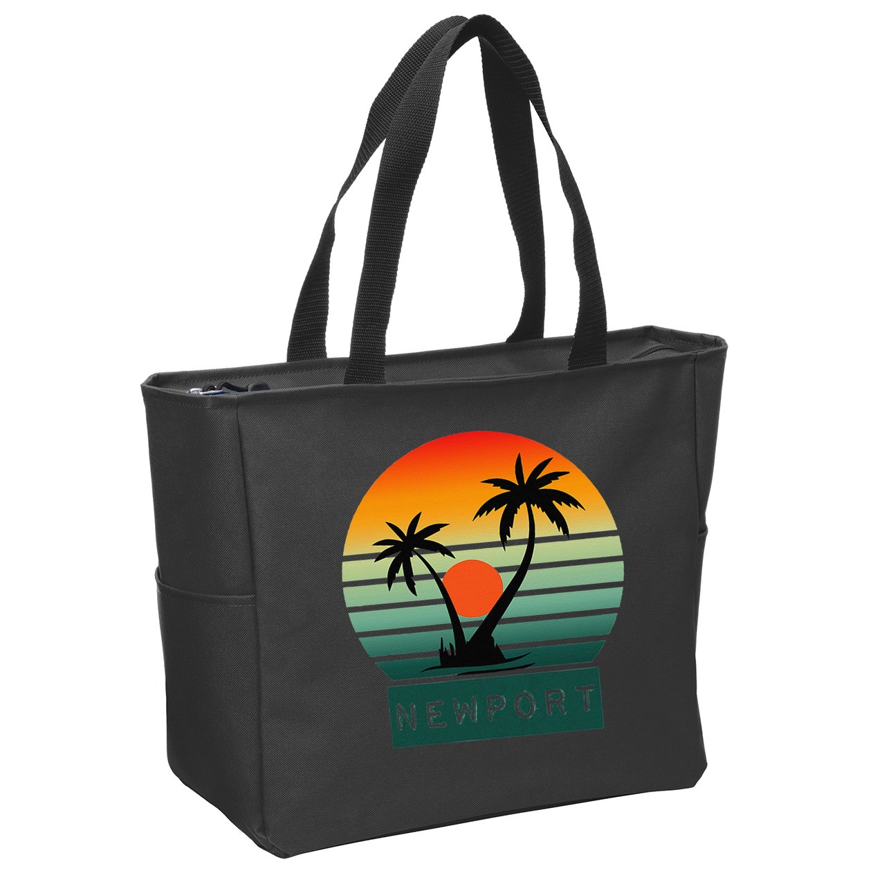 Newport Tropical Sunset Palm Trees Beach Zip Tote Bag