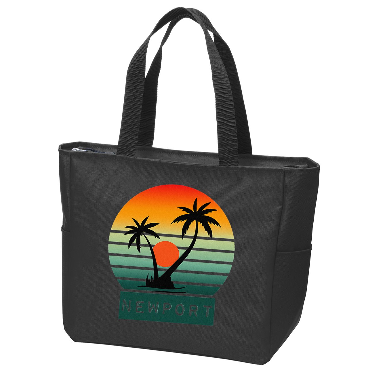 Newport Tropical Sunset Palm Trees Beach Zip Tote Bag