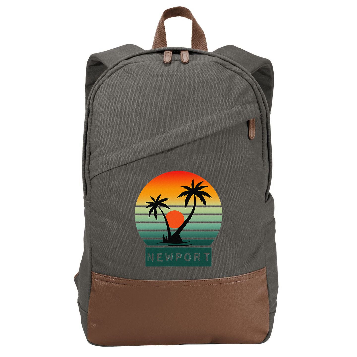 Newport Tropical Sunset Palm Trees Beach Cotton Canvas Backpack