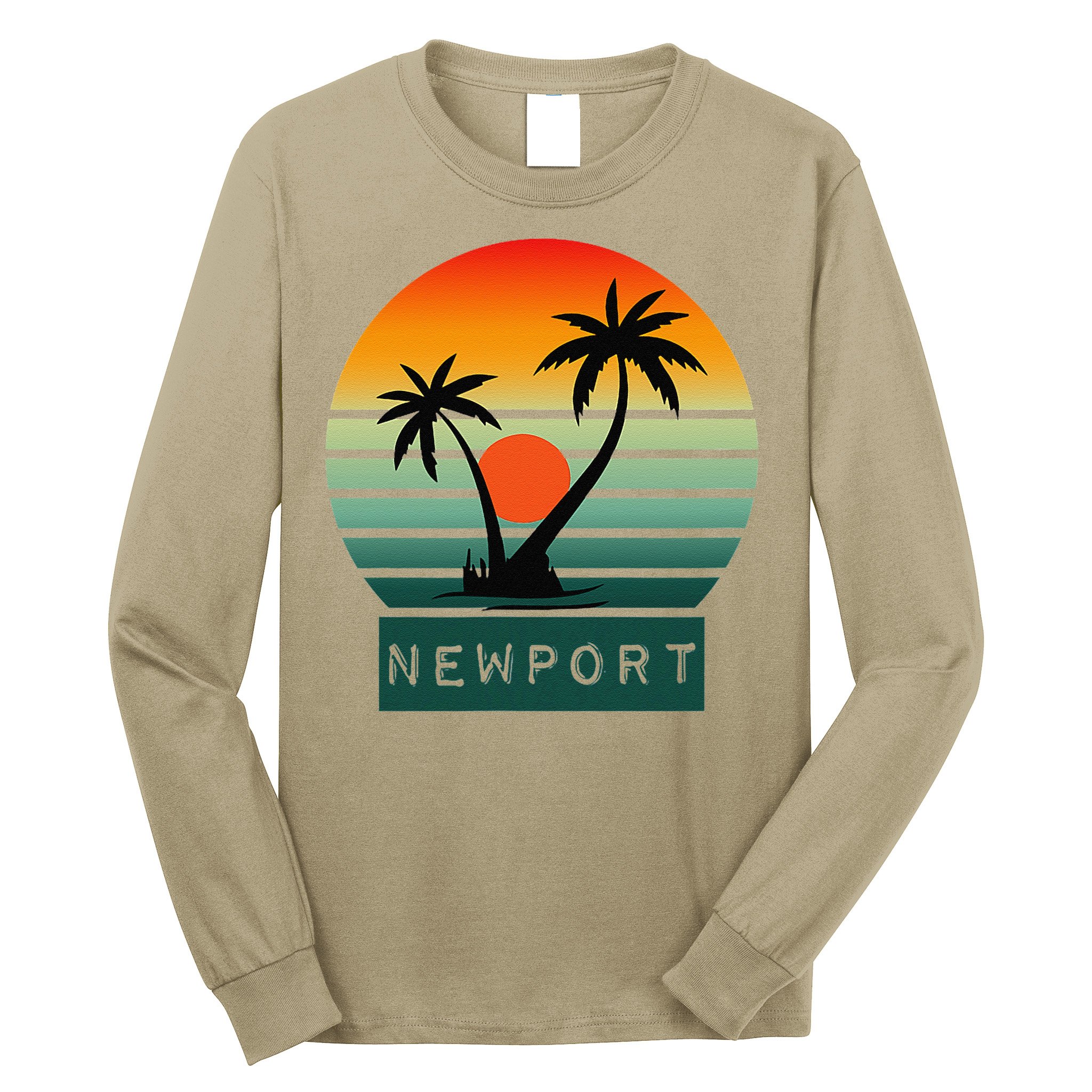 Newport Tropical Sunset Palm Trees Beach Long Sleeve Shirt