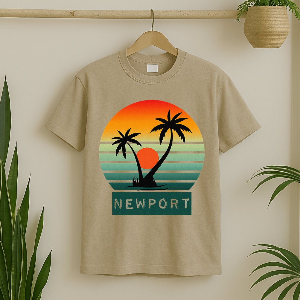 Newport Tropical Sunset Palm Trees Beach T-Shirt