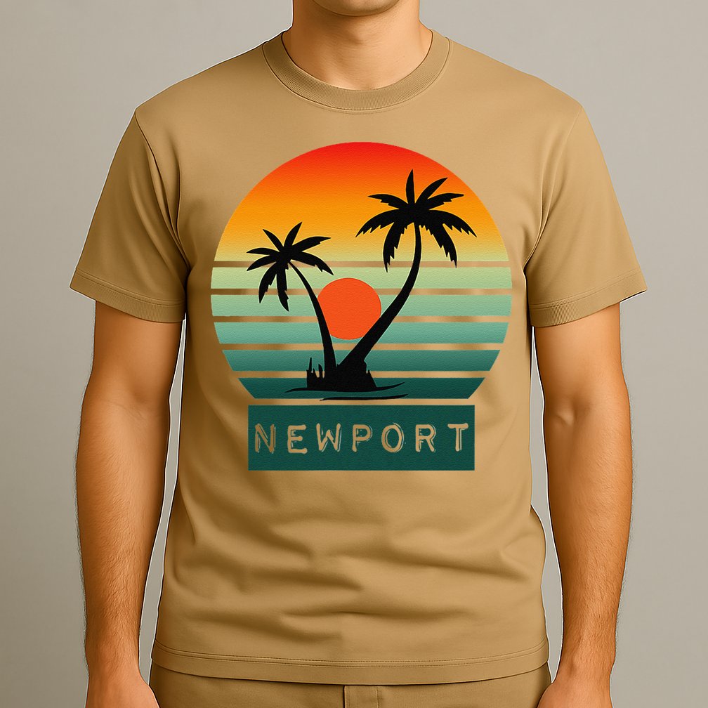 Newport Tropical Sunset Palm Trees Beach T-Shirt