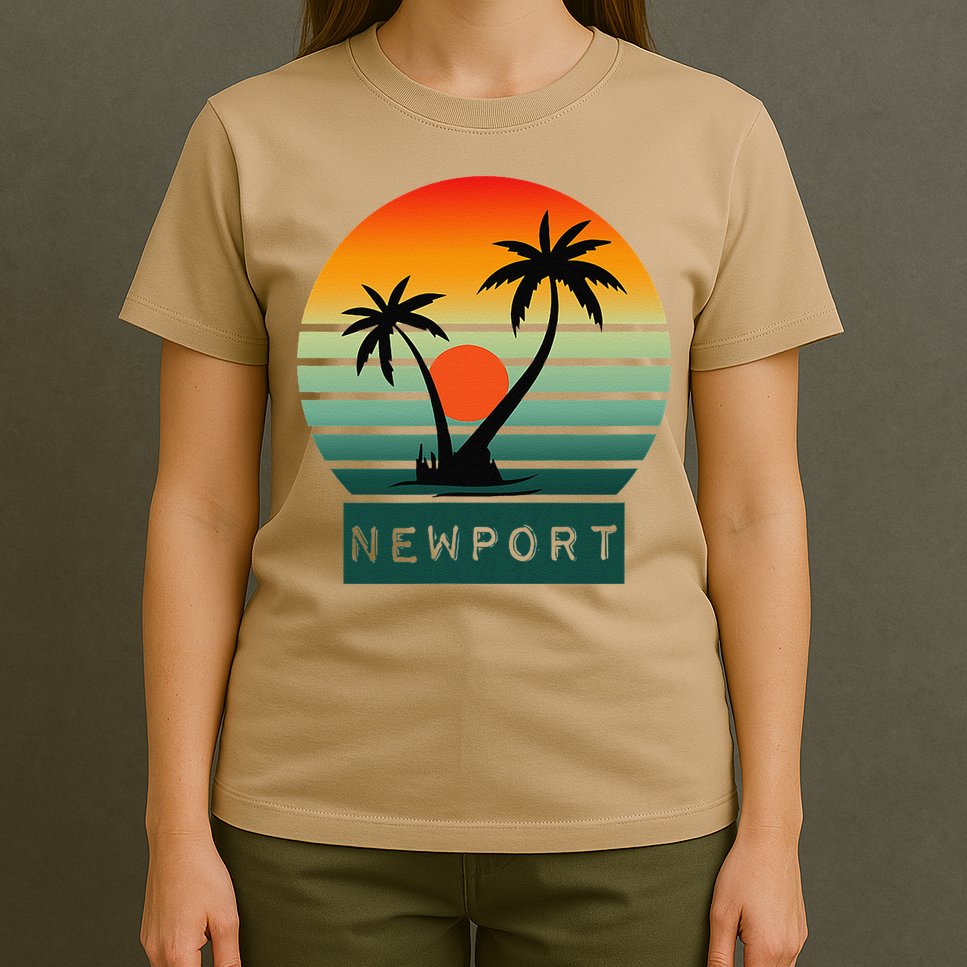Newport Tropical Sunset Palm Trees Beach T-Shirt