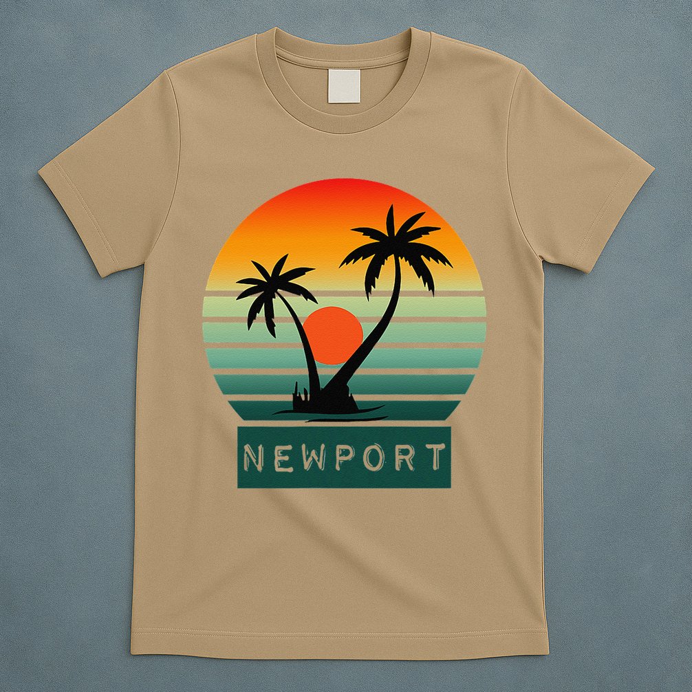 Newport Tropical Sunset Palm Trees Beach T-Shirt