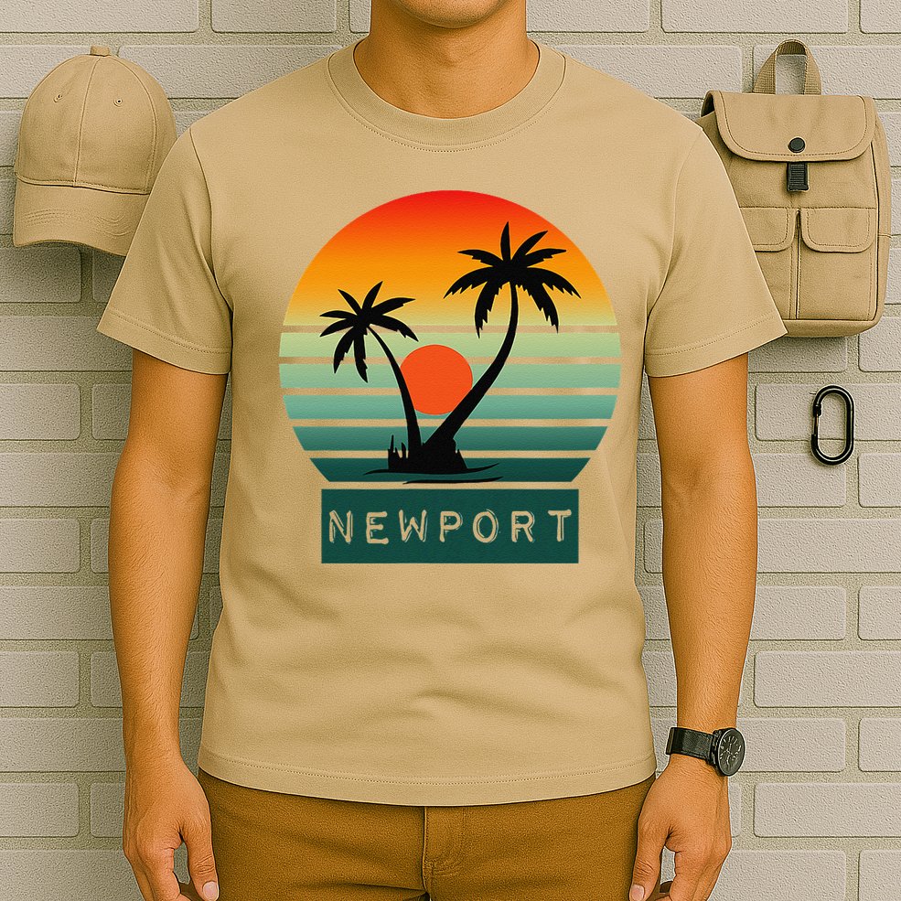 Newport Tropical Sunset Palm Trees Beach T-Shirt