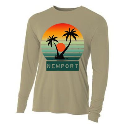 Newport Tropical Sunset Palm Trees Beach Cooling Performance Long Sleeve Crew