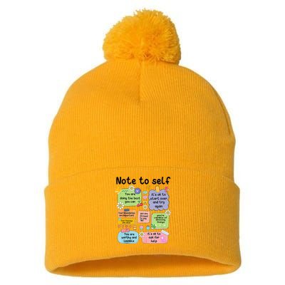 Note To Self Mental Health Matter Motivational Pom Pom 12in Knit Beanie