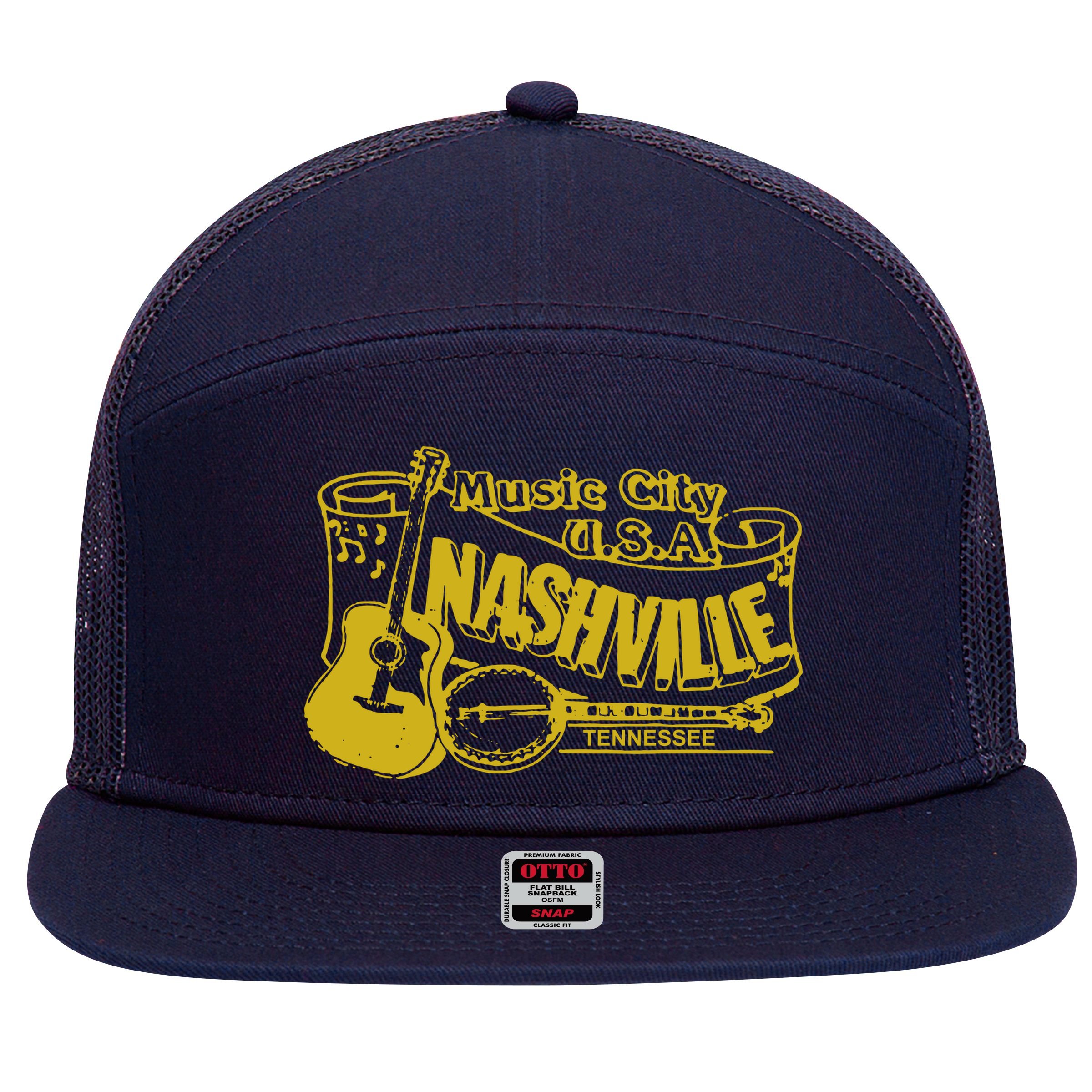 Nashville T Shirt Vintage Country 7 Panel Mesh Trucker Snapback Hat