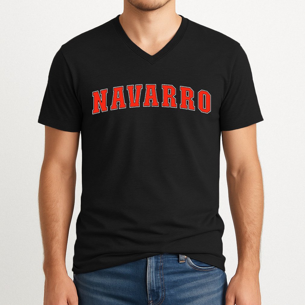 Navarro Texas Tx College Style Red Text Navarro V-Neck T-Shirt